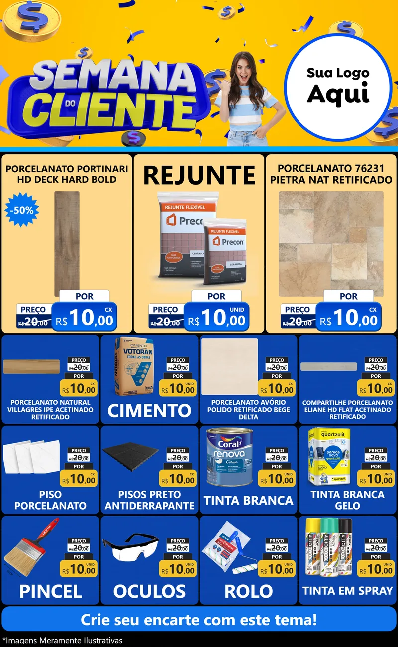 Modelo de Encarte para Encarte Grande com o tema Semana do Cliente para Pisos e revestimentos