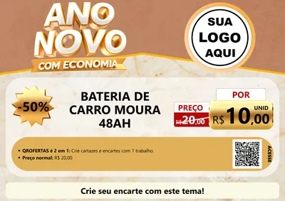 Modelo de Cartaz para Cartaz A4 Horizontal com o tema Ano Novo Com Economia para Baterias Elétricas