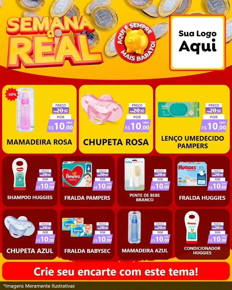 Modelo de Rede Social para Feed Instagram com o tema Semana do Real para Bebês