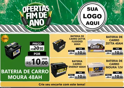 Modelo de Encarte para Encarte A4 Horizontal com o tema Ofertas Fim de Ano para Baterias Elétricas