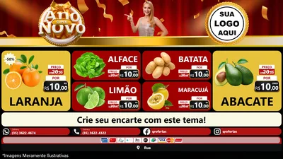 Modelo de TV para TV Horizontal com o tema Super Ano Novo para Hortifrúti