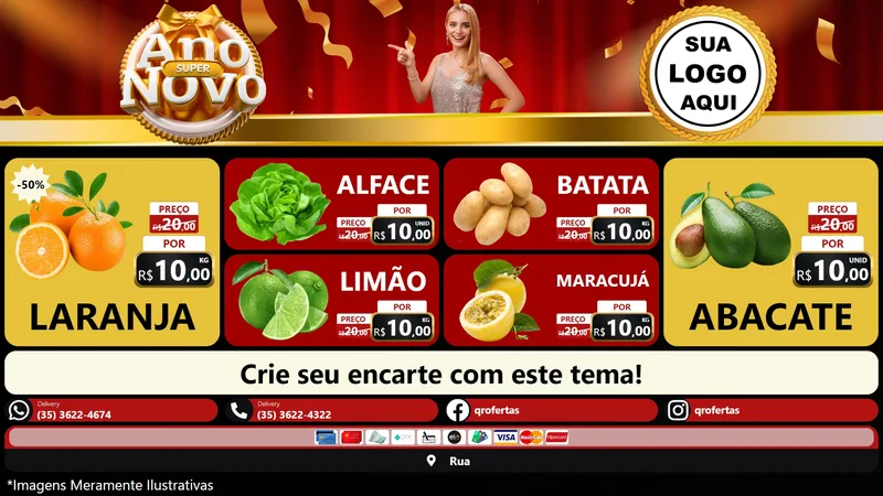 Modelo de TV para TV Horizontal com o tema Super Ano Novo para Hortifrúti