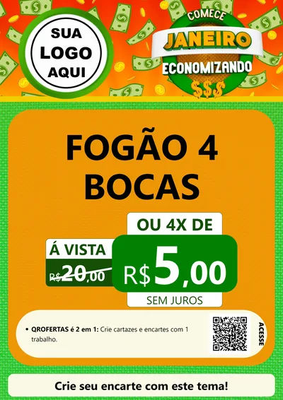 Modelo de Cartaz para Cartaz A4 Vertical com o tema Comece Janeiro Economizando para Móveis e Eletro