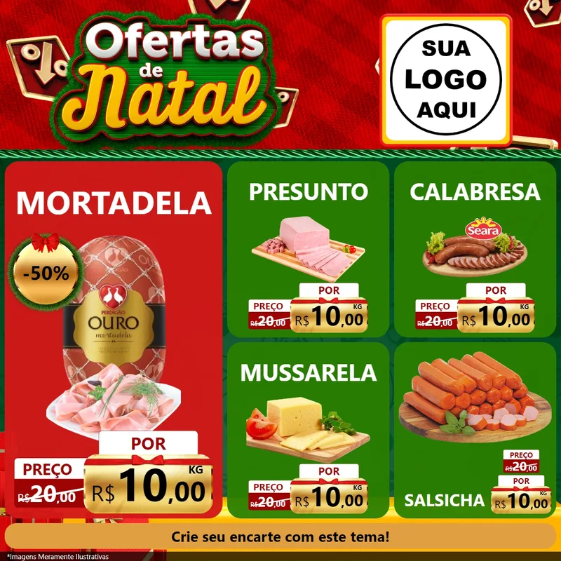 Modelo de Rede Social para Feed Facebook com o tema Ofertas de Natal para Frios e Laticínios