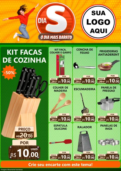 Modelo de Encarte para Encarte A4 Vertical com o tema Dia S - O Dia Mais Barato para Utilidades Domésticas