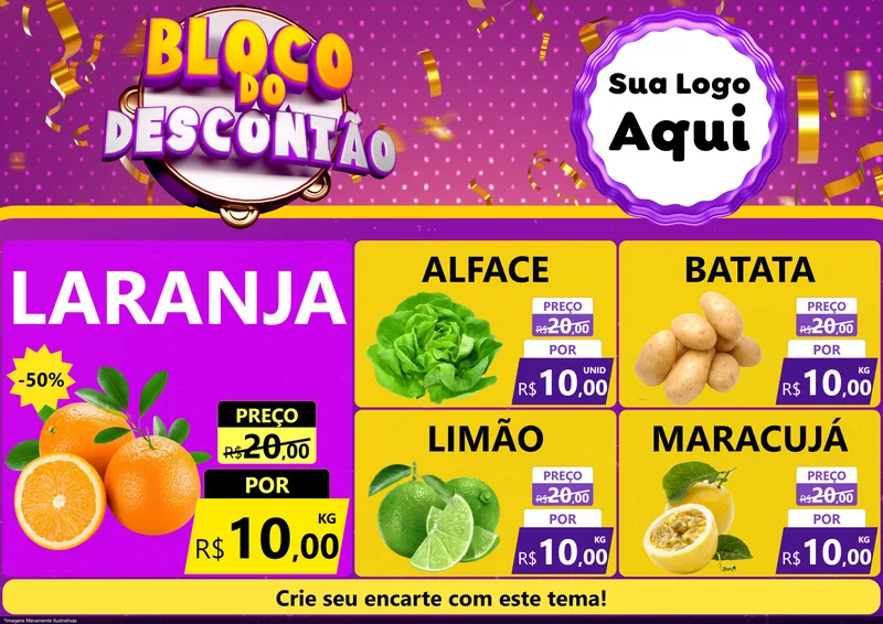 Modelo de Encarte para Encarte A4 Horizontal com o tema Bloco do Descontão para Hortifrúti