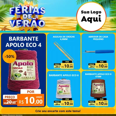 Modelo de Rede Social para Feed Facebook com o tema Férias de Verão para Armarinho e Aviamentos