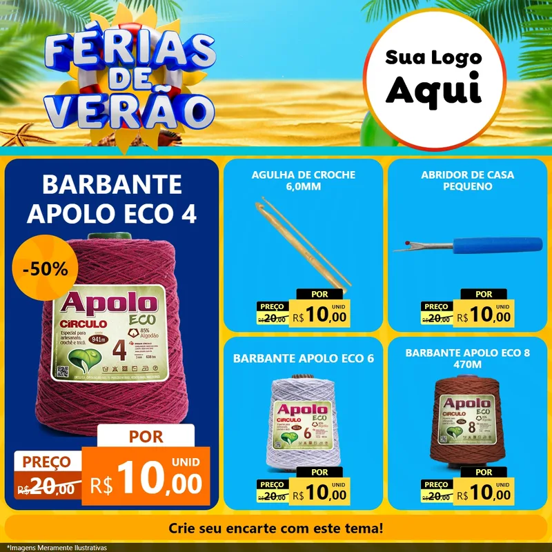 Modelo de Rede Social para Feed Facebook com o tema Férias de Verão para Armarinho e Aviamentos