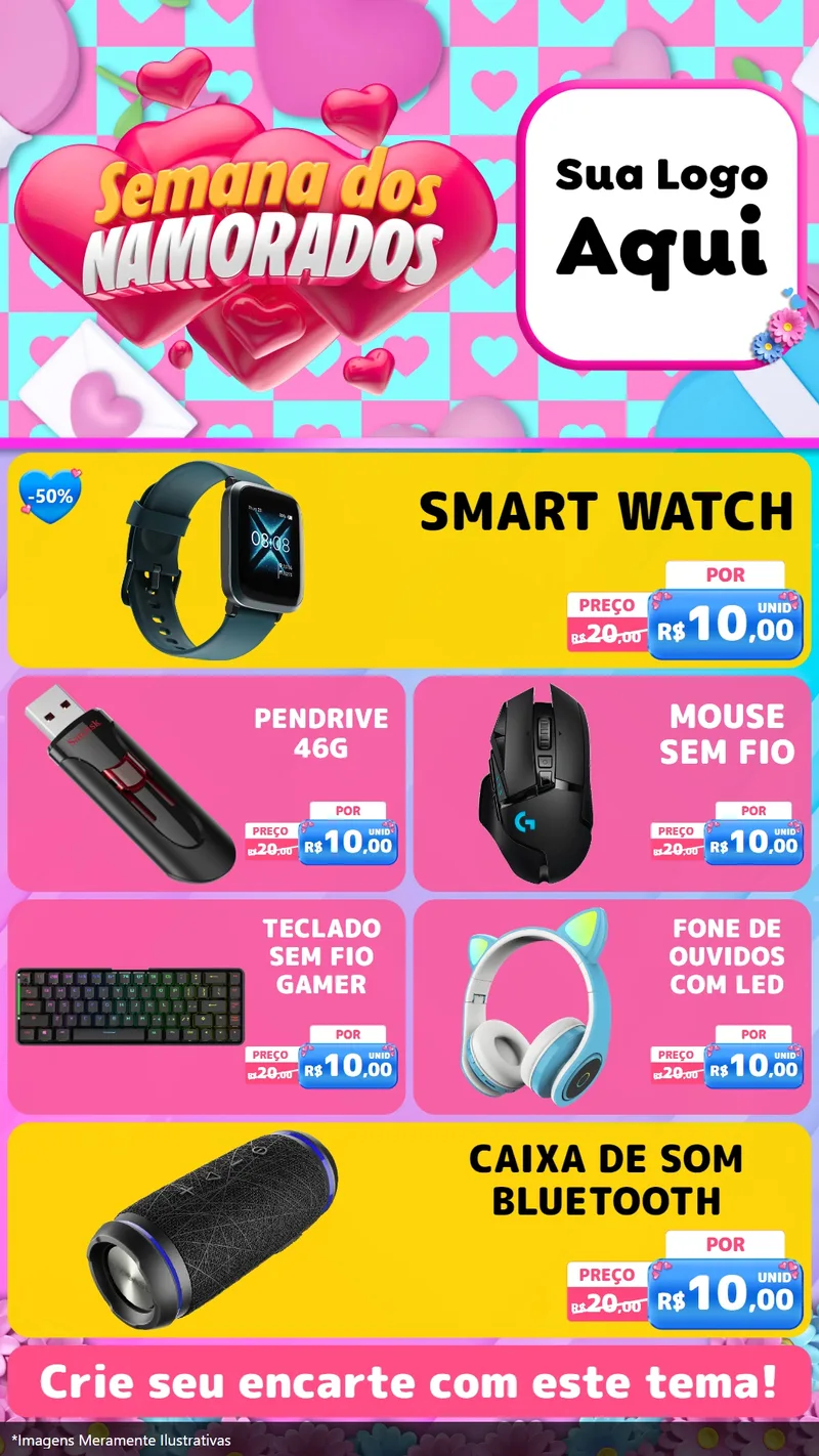 Modelo de TV para TV Vertical com o tema Semana dos Namorados para Informática
