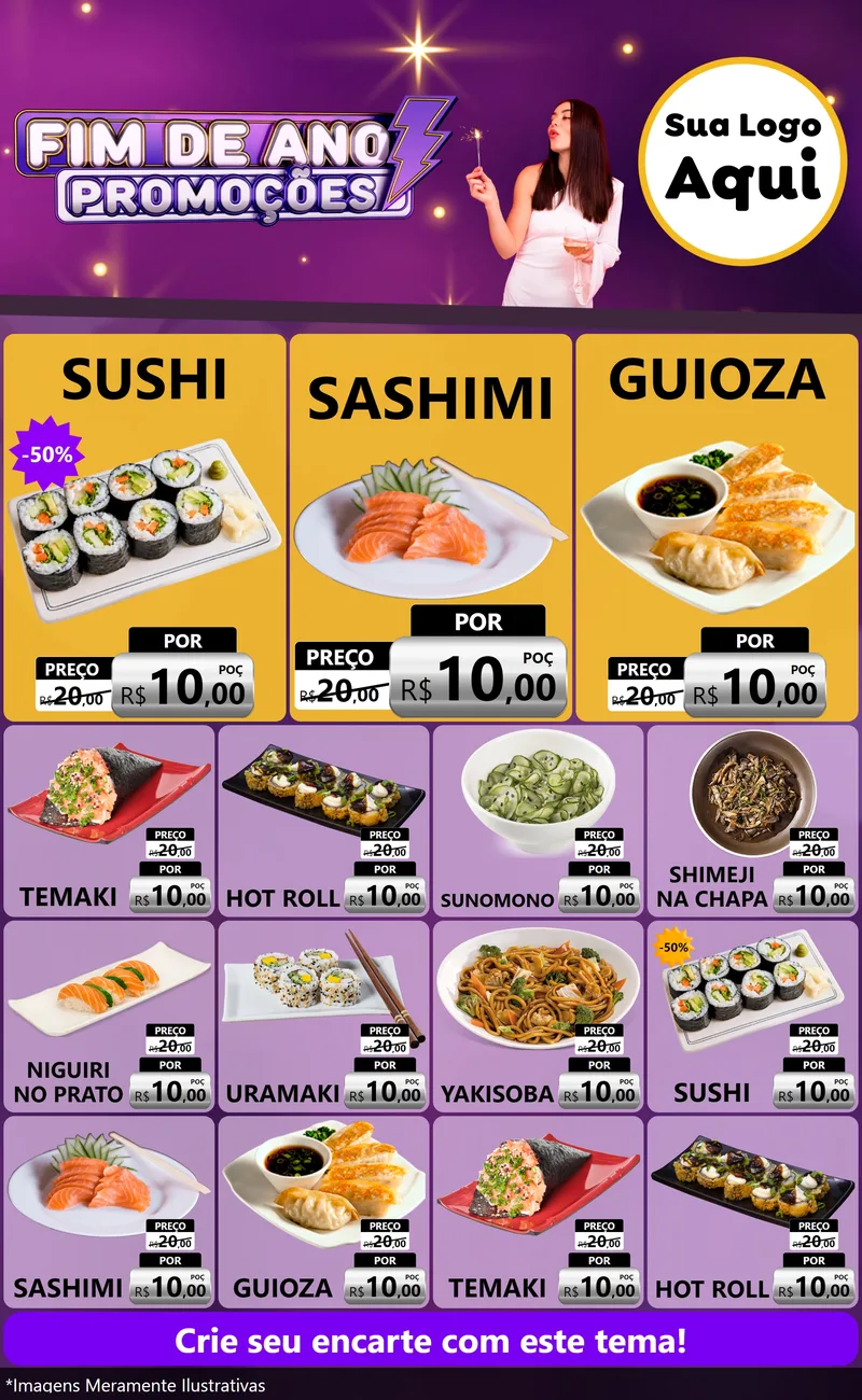 Modelo de Encarte para Encarte Grande com o tema Fim de Ano Promoções para Comida japonesa