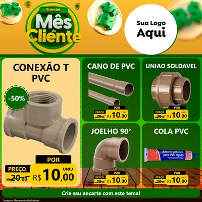 Modelo de Rede Social para Feed Facebook com o tema Especial Mês do Cliente para Tubos e conexões