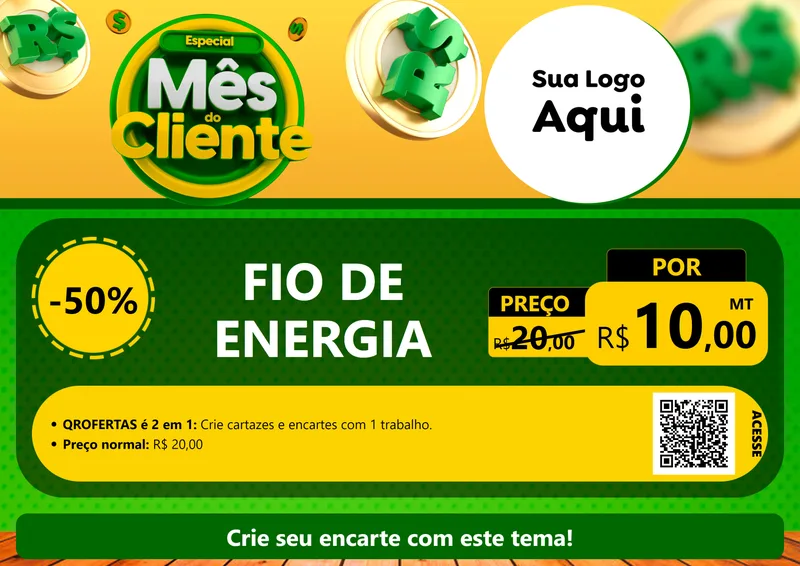 Modelo de Cartaz para Cartaz A4 Horizontal com o tema Especial Mês do Cliente para Materiais Elétricos