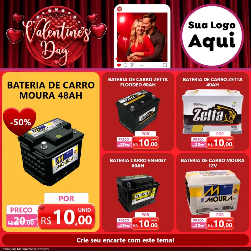Modelo de Rede Social para Feed Facebook com o tema Valentine's Day para Baterias Elétricas