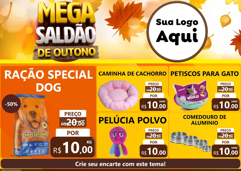 Modelo de Encarte para Encarte A4 Horizontal com o tema Mega Saldão de Outono para Pet Shop