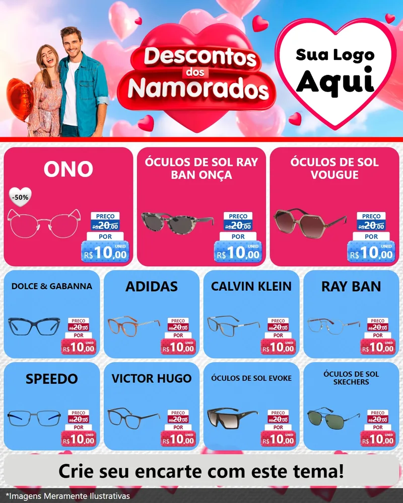 Modelo de Rede Social para Feed Instagram com o tema Descontos dos Namorados para Óticas