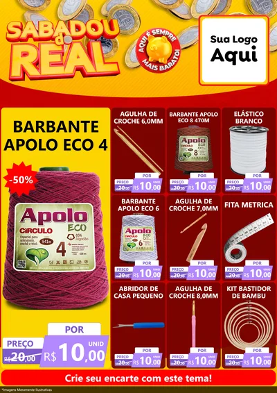 Modelo de Encarte para Encarte A4 Vertical com o tema Sabadou do Real para Armarinho e Aviamentos