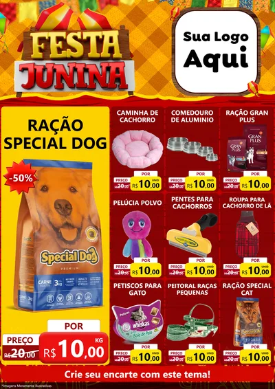 Modelo de Encarte para Encarte A4 Vertical com o tema Festa Junina para Pet Shop