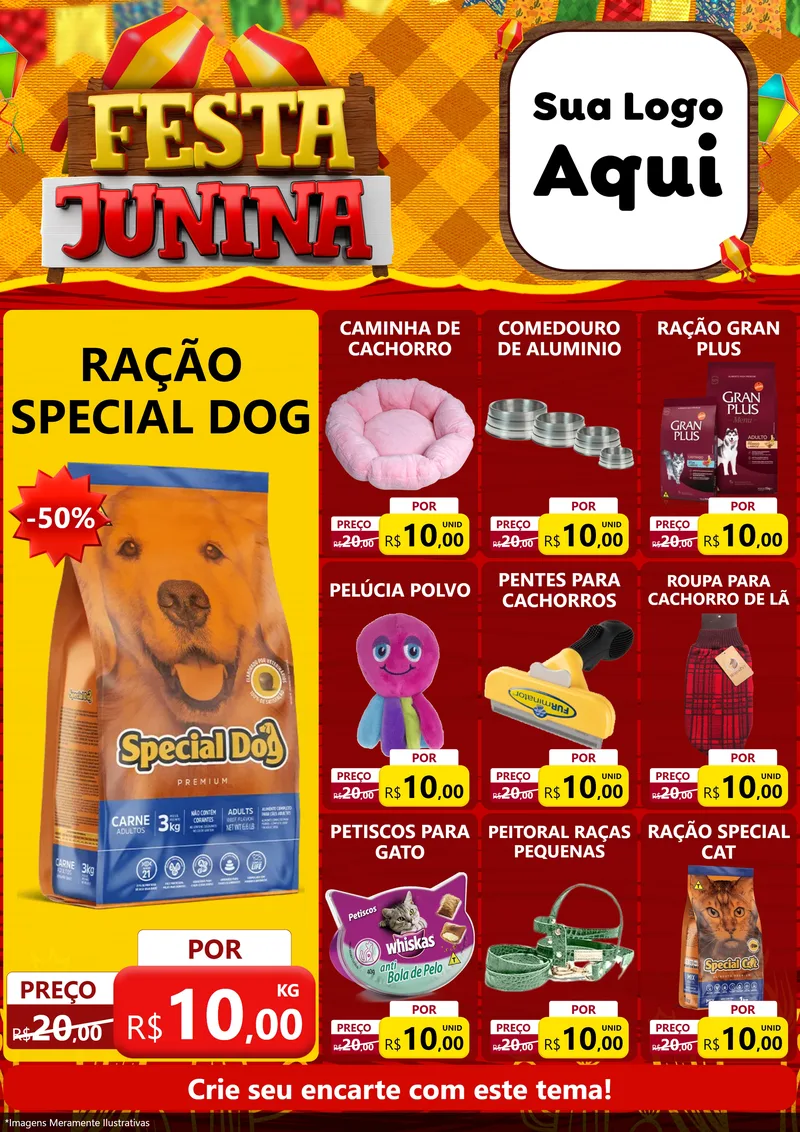 Modelo de Encarte para Encarte A4 Vertical com o tema Festa Junina para Pet Shop