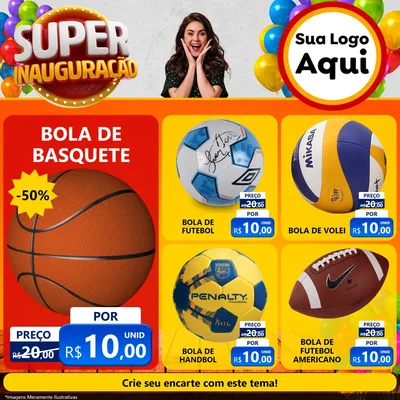 Modelo de Rede Social para Feed Facebook com o tema Super Inauguração para Artigos Esportivos