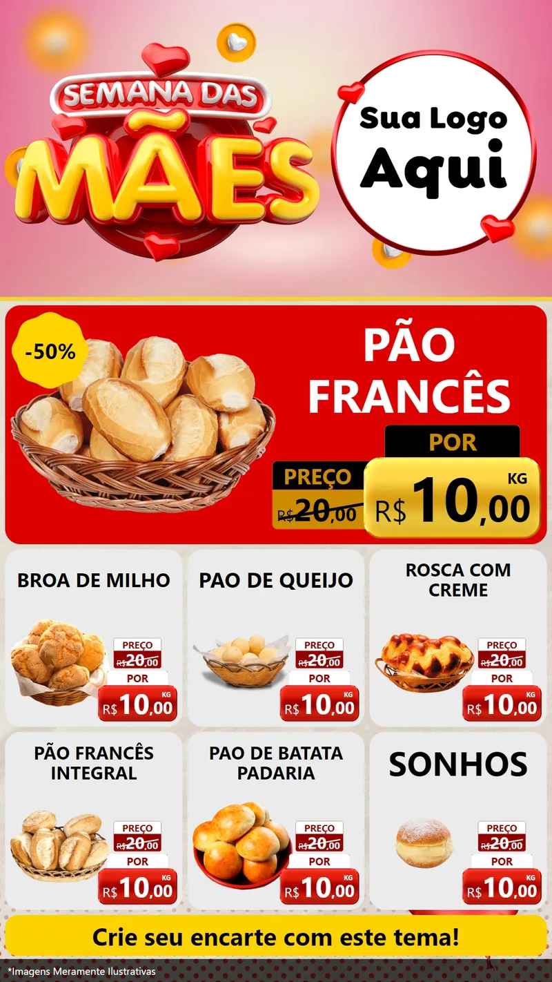 Modelo de Rede Social para Stories com o tema Semana das Mães para Padaria