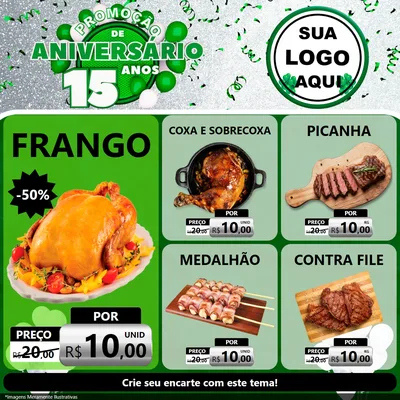 Modelo de Rede Social para Feed Facebook com o tema Promoção de Aniversário - 15 Anos para Assados