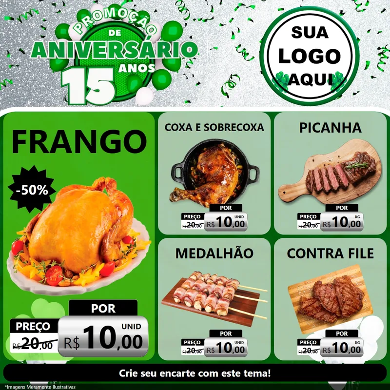 Modelo de Rede Social para Feed Facebook com o tema Promoção de Aniversário - 15 Anos para Assados