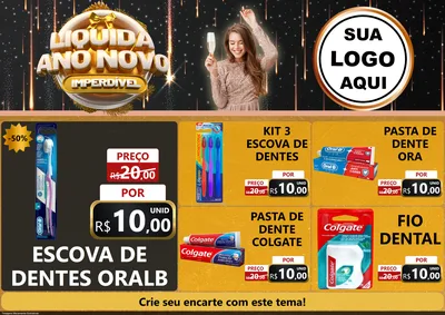 Modelo de Encarte para Encarte A4 Horizontal com o tema Liquida Ano Novo Imperdível para Higiene Pessoal