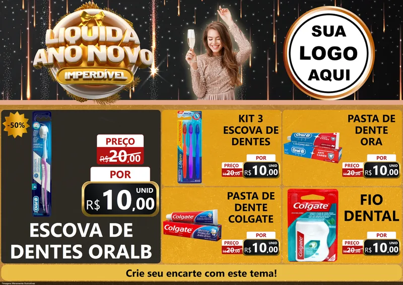 Modelo de Encarte para Encarte A4 Horizontal com o tema Liquida Ano Novo Imperdível para Higiene Pessoal