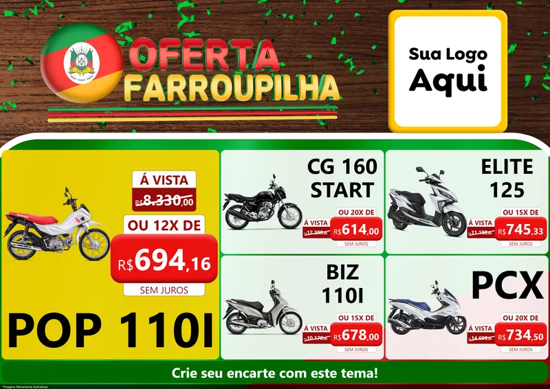 Modelo de Encarte para Encarte A4 Horizontal com o tema Oferta Farroupilha para Concessionaria de Motos