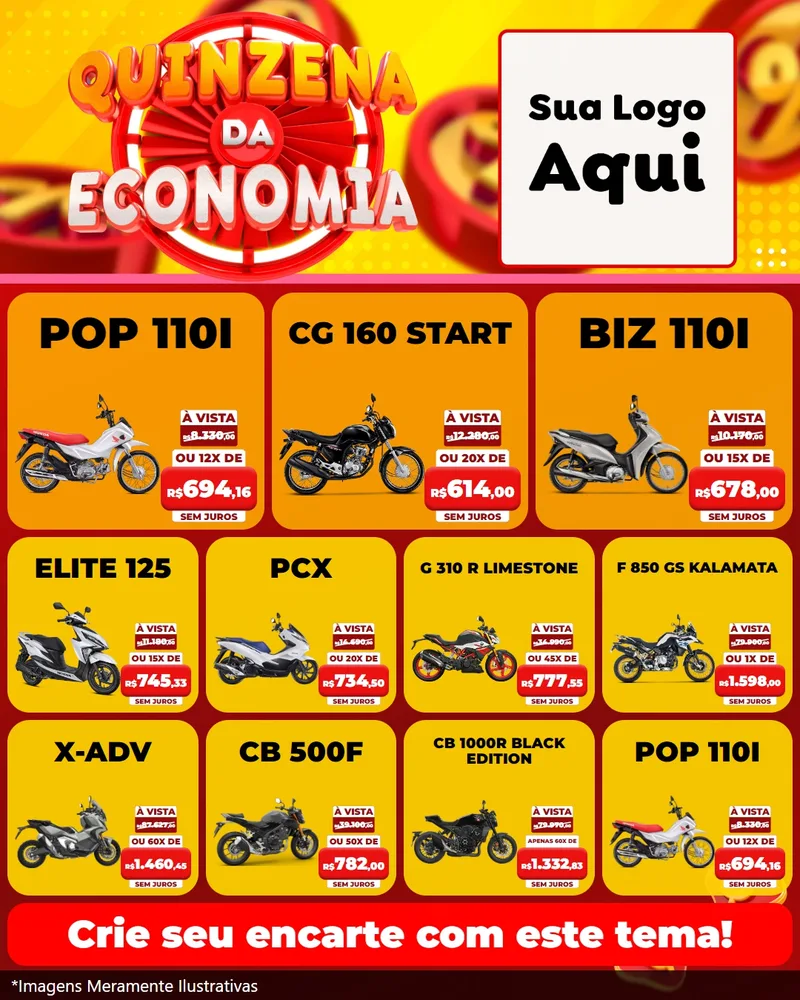Modelo de Rede Social para Feed Instagram com o tema Quinzena Da Economia para Concessionaria de Motos