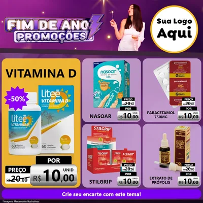 Modelo de Rede Social para Feed Facebook com o tema Fim de Ano Promoções para Farmácia