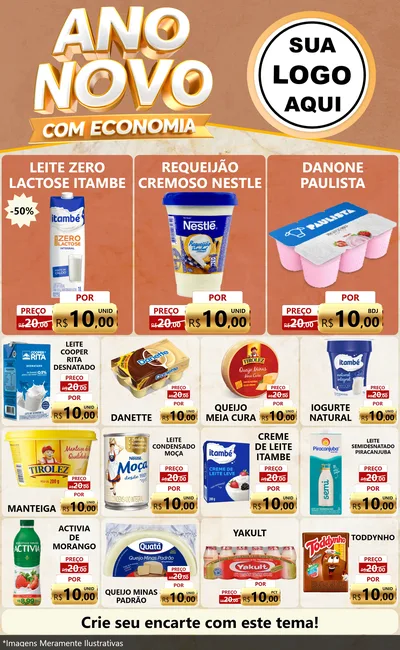 Modelo de Encarte para Encarte Grande com o tema Ano Novo Com Economia para Frios e Laticínios