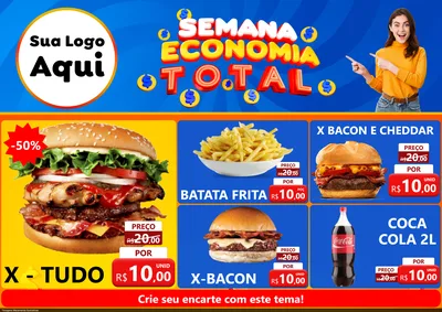 Modelo de Encarte para Encarte A4 Horizontal com o tema Semana Economia Total para Hamburgueria