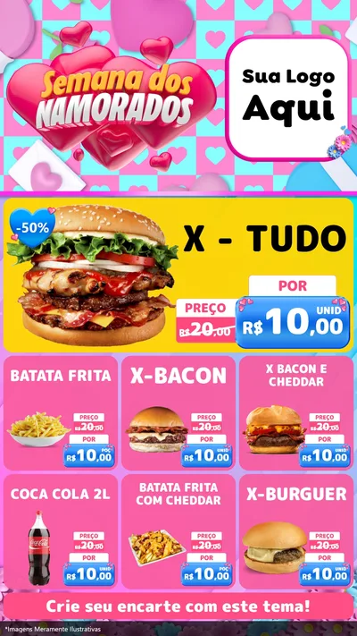 Modelo de Rede Social para Stories com o tema Semana dos Namorados para Hamburgueria