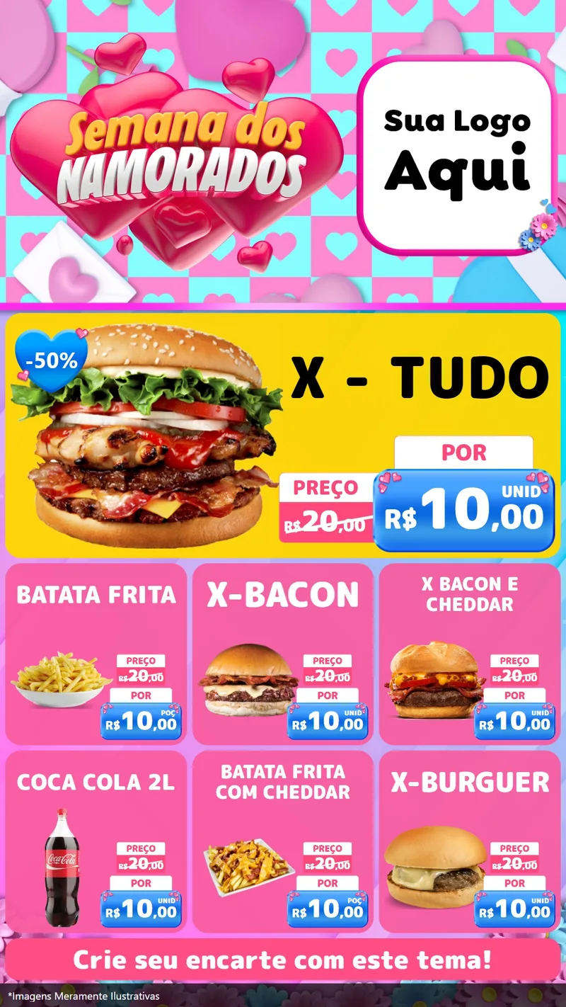Modelo de Rede Social para Stories com o tema Semana dos Namorados para Hamburgueria