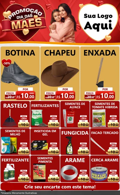 Modelo de Encarte para Encarte Grande com o tema Promoção Dia das Mães para Agropecuária