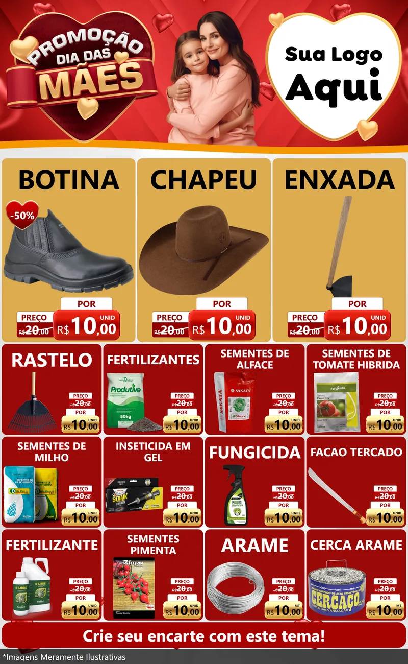 Modelo de Encarte para Encarte Grande com o tema Promoção Dia das Mães para Agropecuária