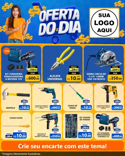 Modelo de Rede Social para Feed Instagram com o tema Oferta do Dia para Maquinas e Ferramentas
