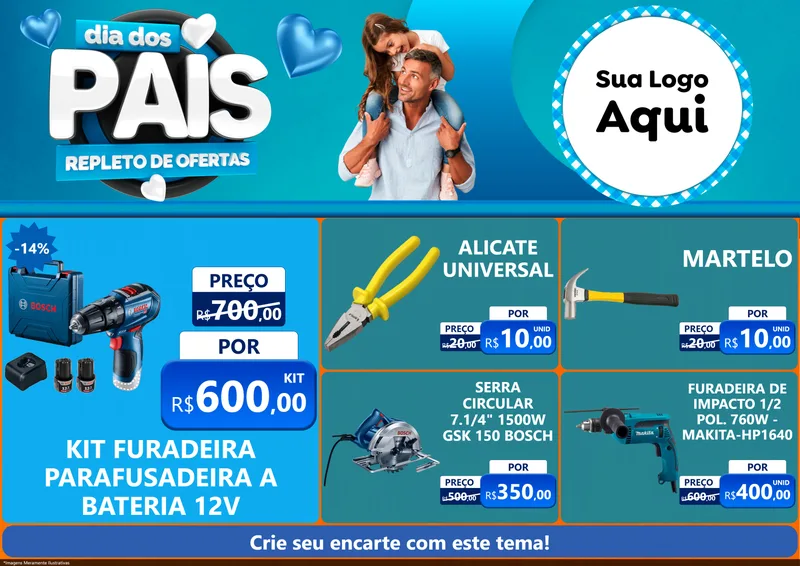 Modelo de Encarte para Encarte A4 Horizontal com o tema Dia Dos Pais Repleto de Ofertas para Maquinas e Ferramentas