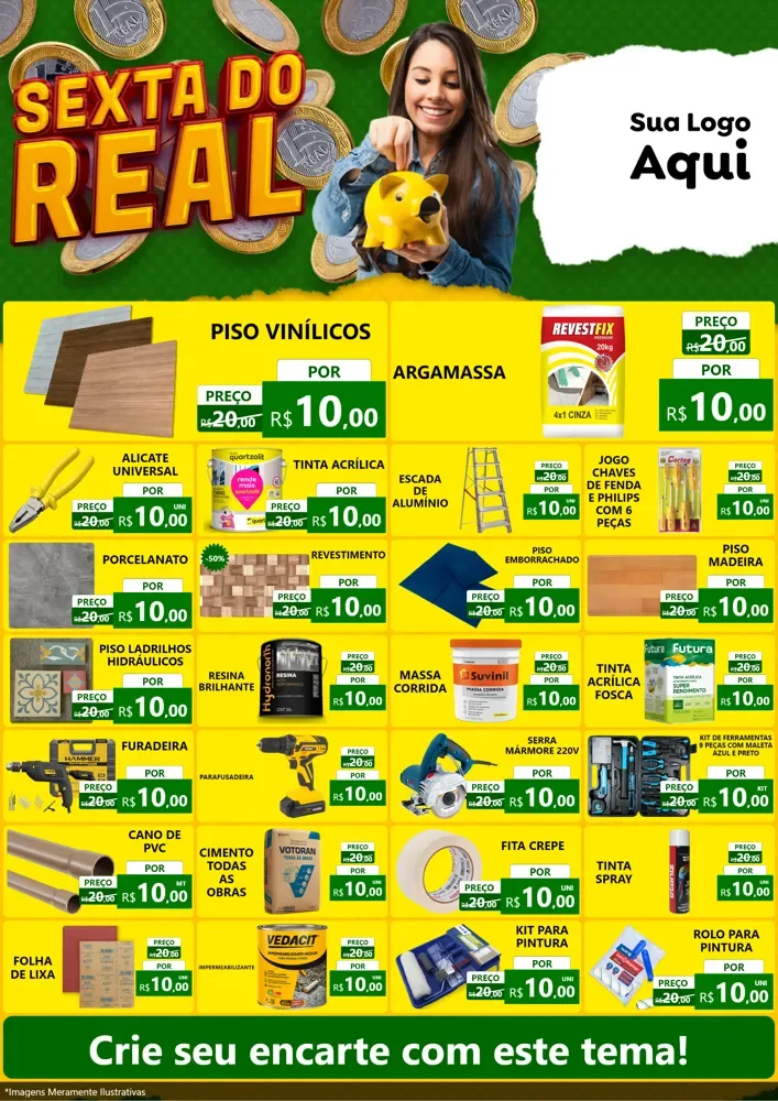 Modelo de Encarte para Encarte A4 Vertical com o tema Sexta do Real para Material para Construção