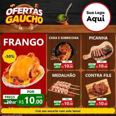 Modelo de Rede Social para Feed Facebook com o tema Ofertas Dia do Gaúcho para Assados