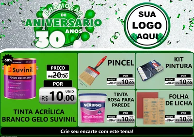 Modelo de Encarte para Encarte A4 Horizontal com o tema Promoção de Aniversário - 30 Anos para Tintas e Ferramentas