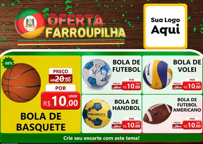 Modelo de Encarte para Encarte A4 Horizontal com o tema Oferta Farroupilha para Artigos Esportivos