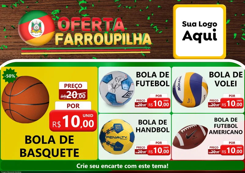 Modelo de Encarte para Encarte A4 Horizontal com o tema Oferta Farroupilha para Artigos Esportivos