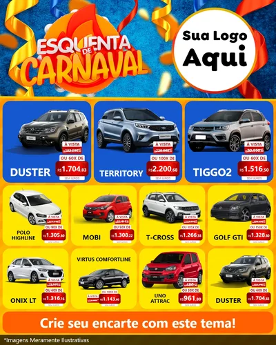 Modelo de Rede Social para Feed Instagram com o tema Esquenta de Carnaval para Concessionaria de Carros
