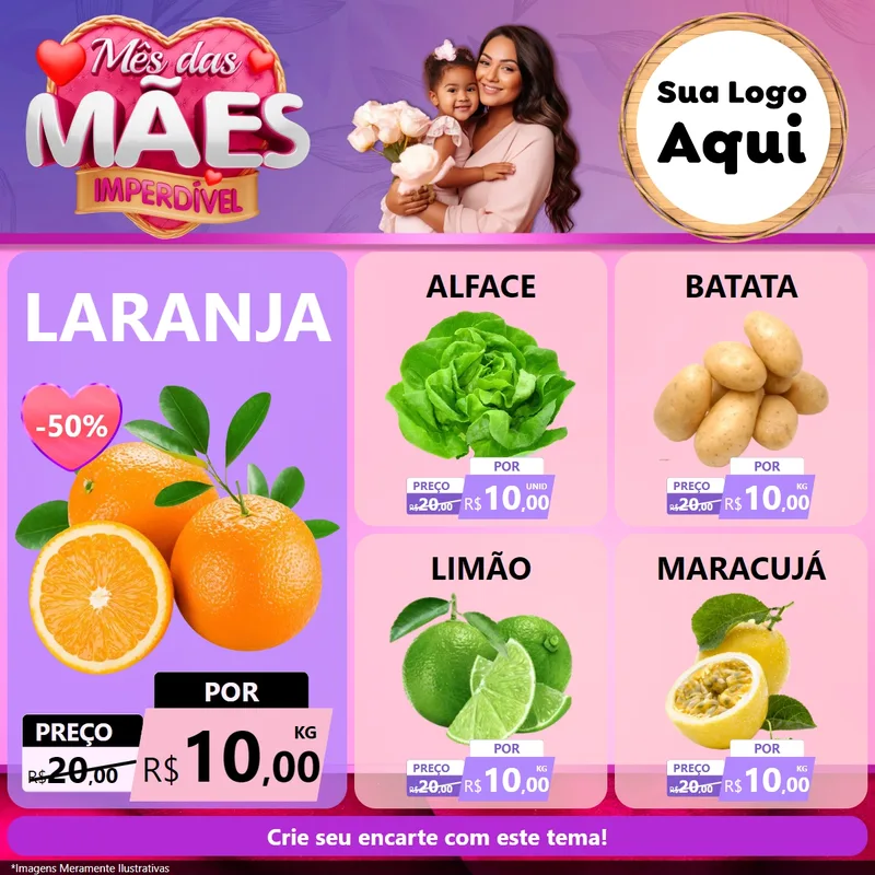 Modelo de Rede Social para Feed Facebook com o tema Mês das Mães Imperdível para Hortifrúti