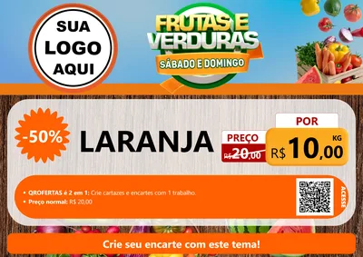 Modelo de Cartaz para Cartaz A4 Horizontal com o tema Frutas e Verduras Sábado e Domingo para Hortifrúti