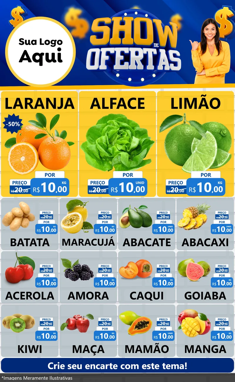 Modelo de Encarte para Encarte Grande com o tema Show de Ofertas para Hortifrúti