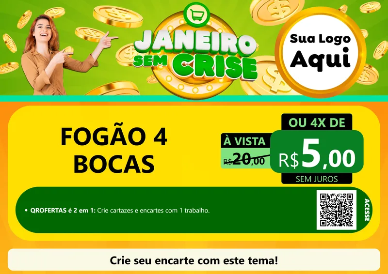 Modelo de Cartaz para Cartaz A4 Horizontal com o tema Janeiro Sem Crise para Móveis e Eletro