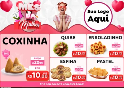 Modelo de Encarte para Encarte A4 Horizontal com o tema Mês da Mulher para Salgadaria
